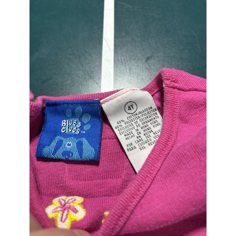 Vintage Blues Clues Overalls Set Girls 4T Pink Denim Shorts Shortalls Rare - Picture 9 of 13